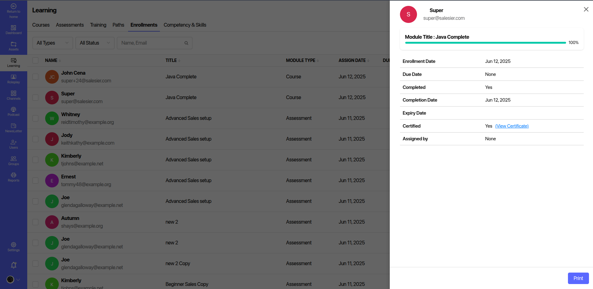 Enrollment Details View